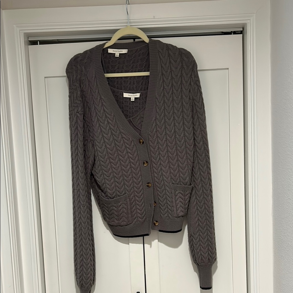 Favorite Daughter Gray Cable Knit Cardigan Sweater